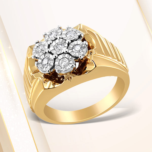 Bids.com Men's 14K Yellow Gold Plated .925 Sterling Silver 1/3 Cttw Miracle-Set Floral Diamond Cluster Ring (I-J Color, I1-I2 Clarity) - Size 10 Rings White Smoke 9 / Yellow.Sterling Silver,11 / Yellow.Sterling Silver,10 / Yellow.Sterling Silver,12 / Yellow.Sterling Silver