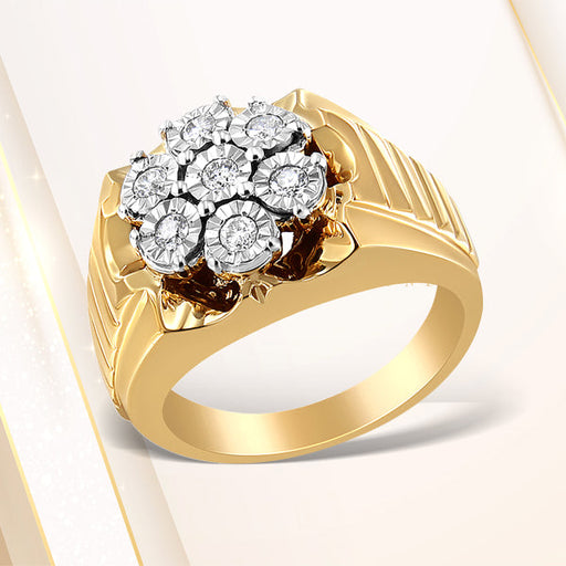 Bids.com Men's 14K Yellow Gold Plated .925 Sterling Silver 1/3 Cttw Miracle-Set Floral Diamond Cluster Ring (I-J Color, I1-I2 Clarity) - Size 10 Rings White Smoke 9 / Yellow.Sterling Silver,11 / Yellow.Sterling Silver,10 / Yellow.Sterling Silver,12 / Yellow.Sterling Silver