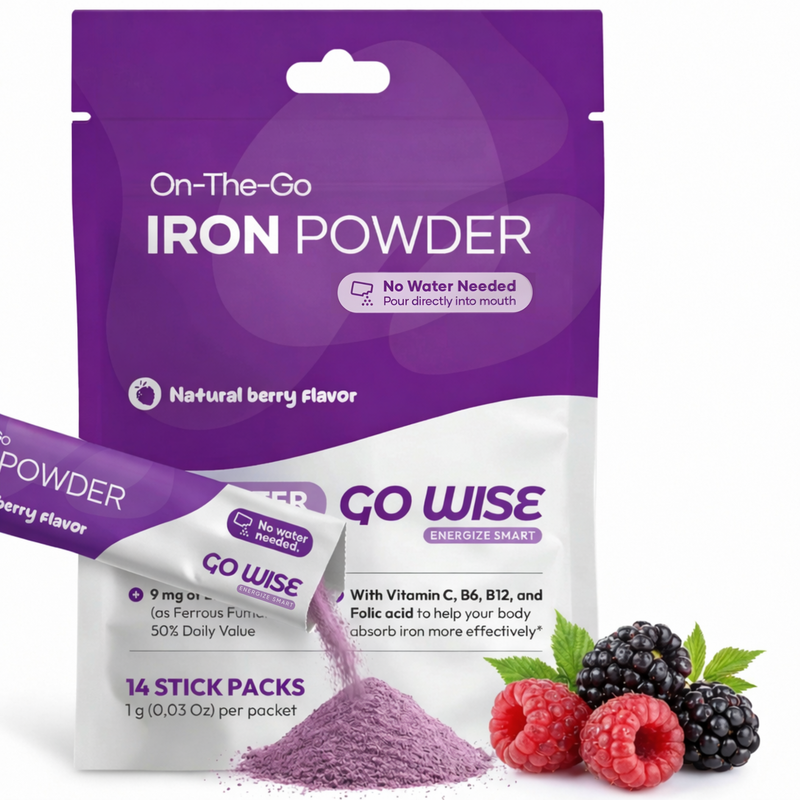 Go Wise Gentle Iron Supplement for Women and Men (No Water Needed) Iron Supplement White Smoke 14 Stick Packs