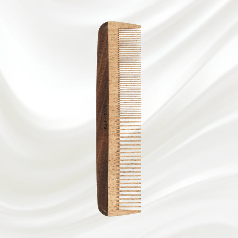 KOH-I-NOOR Beauty USA Legno Beech and Kotibe Wood Wide and Close Spread Tooth Comb Comb Light Gray Large