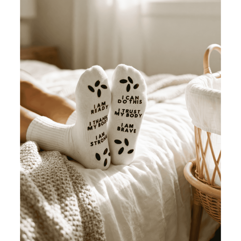 Sunflower Motherhood Birthing Affirmation Hospital Socks Clothing Dark Gray Gray,White