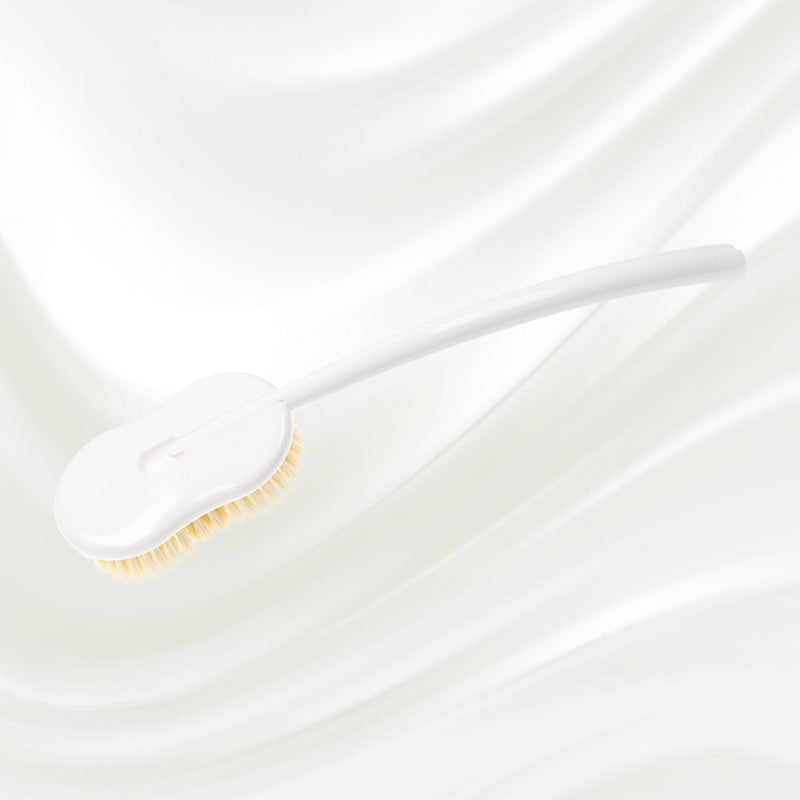 KOH-I-NOOR Beauty USA Natural Bristle Shower Back Brush - Long Handle for Full Back Exfoliation Bath & Body Brushes White Smoke