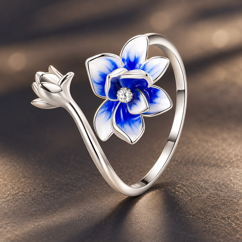 Bids.com 925 Sterling Silver Enamel Flower Ring Rings Dark Slate Gray