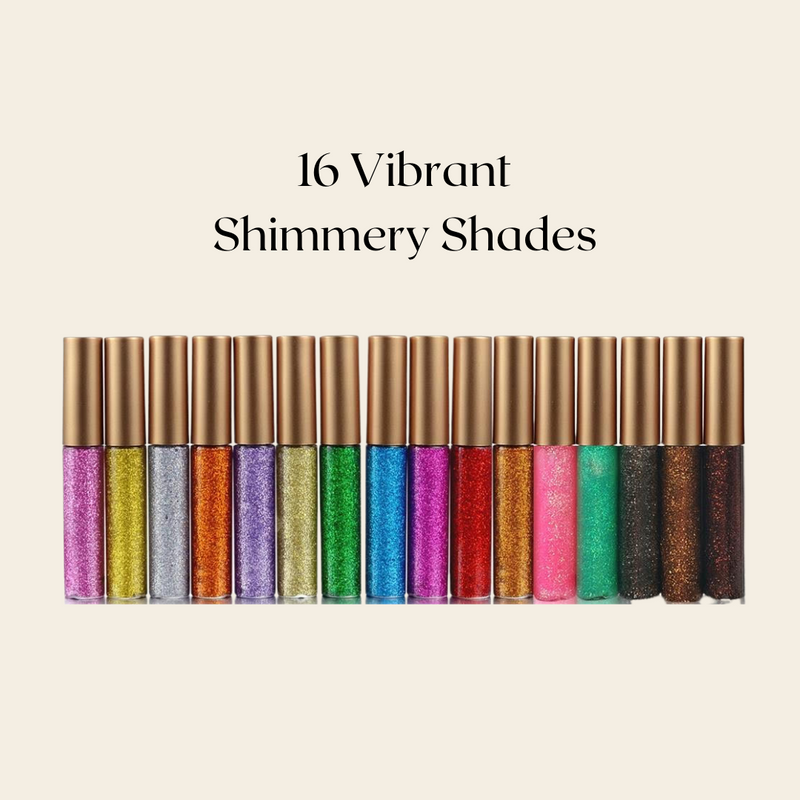 EpiLynx Shimmer & Shine Glitter Eyeliner – Vegan, Allergen-Free, Long-Wearing Eyeliner Misty Rose 2 yellow gold,4 red brown,5 purple,6 light gold,7 green,8 blue,9 fuchsia,10 red,11 gold brown,12 pink,14 dark brown,15 brown,16 earth brown