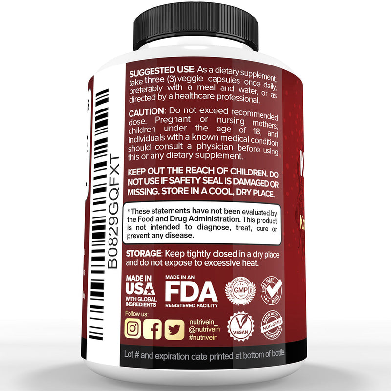 Nutrivein Nutrivein Korean Red Panax Ginseng 1600mg – Extra Strength Formula - 180 Capsules FA-51VI-YB0U White Smoke