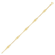 Bids.com 14k Yellow Gold Anklet with Fancy Diamond Shape Filigree Stations Accessories White Smoke 10 / Yellow Gold