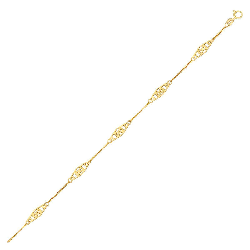 Bids.com 14k Yellow Gold Anklet with Fancy Diamond Shape Filigree Stations Accessories White Smoke 10 / Yellow Gold