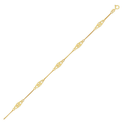 Bids.com 14k Yellow Gold Anklet with Fancy Diamond Shape Filigree Stations Accessories White Smoke 10 / Yellow Gold