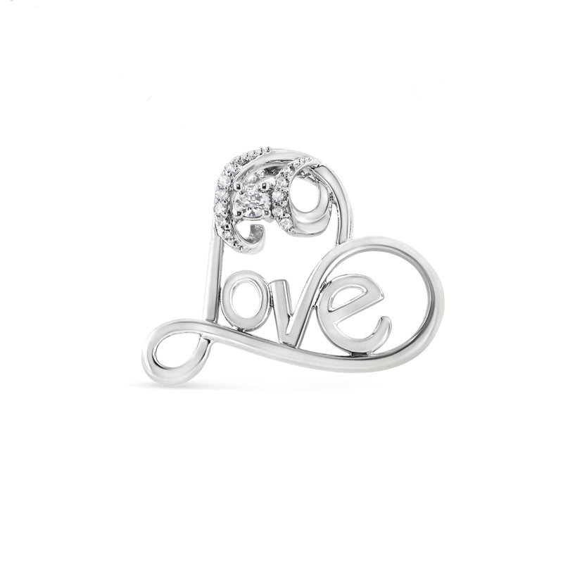 Bids.com .925 Sterling Silver 1/6 Cttw Round Brilliant-Cut Diamond Accented Open Heart with Love 18" Pendant Necklace (H-I Color, I1-I2 Clarity) Necklaces White Smoke White.Sterling Silver / 18