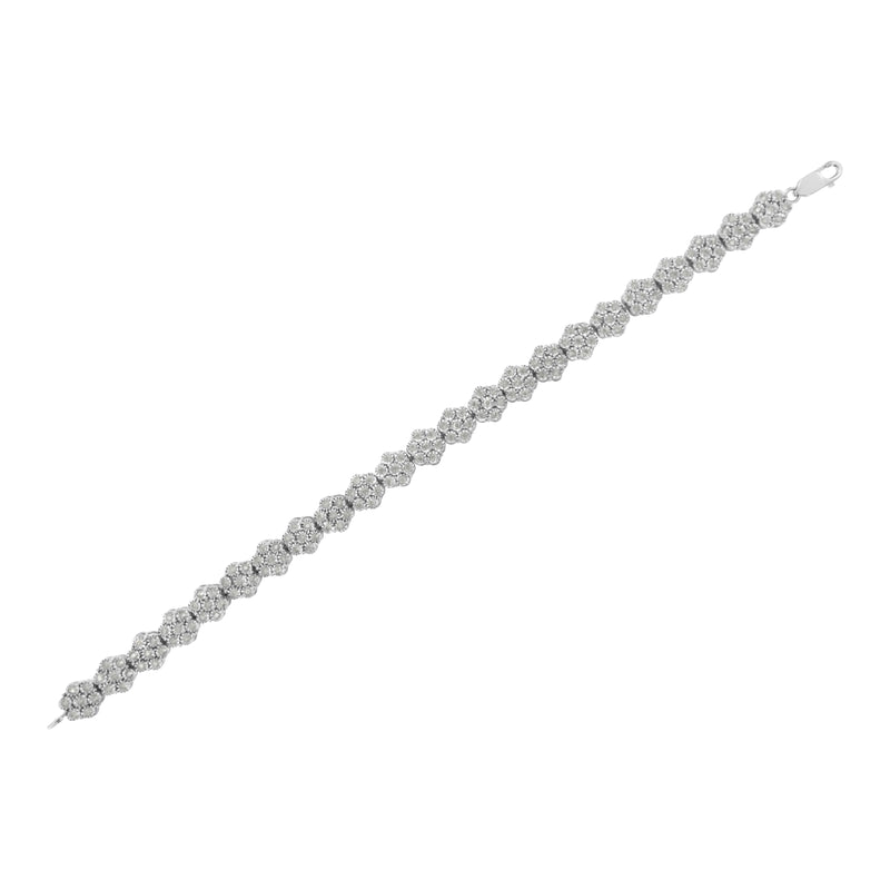 Bids.com .925 Sterling Silver 2.0 cttw Diamond 7 Stone Floral Cluster Link Bracelet (I-J Color, I3 Clarity) -7.25" Bracelets White Smoke White.Sterling Silver / 7.25