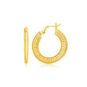 Bids.com 14k Yellow Gold Greek Key Medium Hoop Earrings with Flat Sides Earrings White Smoke Yellow Gold