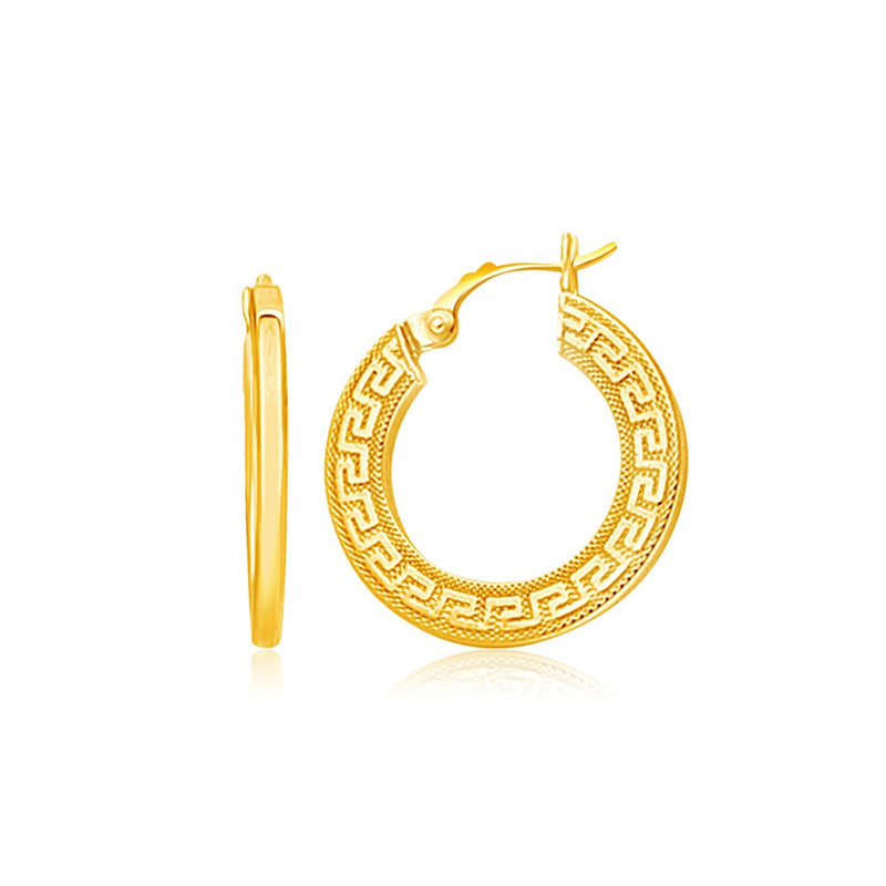 Bids.com 14k Yellow Gold Greek Key Medium Hoop Earrings with Flat Sides Earrings White Smoke Yellow Gold