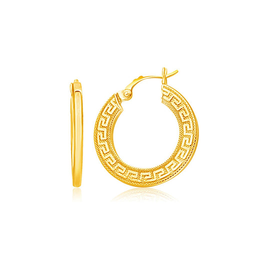 Bids.com 14k Yellow Gold Greek Key Medium Hoop Earrings with Flat Sides Earrings White Smoke Yellow Gold