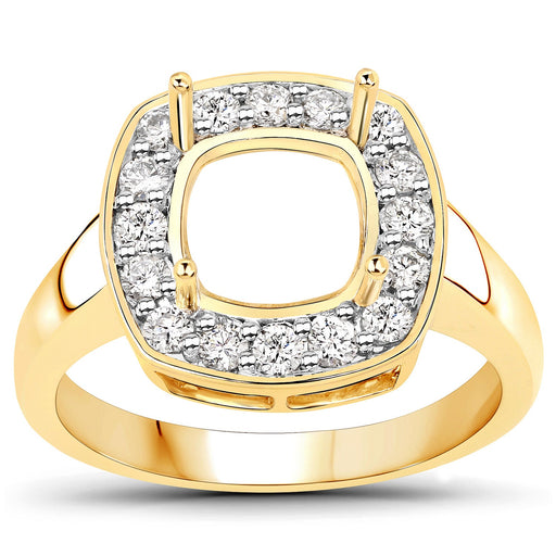 Bids.com 0.48 Carat Genuine White Diamond 14K Yellow Gold Semi Mount Ring - holds 8x8mm Cushion Gemstone Rings White Smoke size 7.00,size 6.00,size 8.00