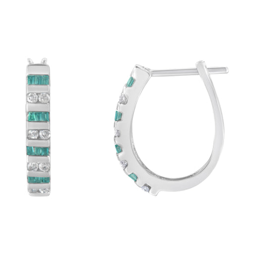 Bids.com 10k White Gold Round and Blue Baguette 1/2 cttw Diamond Hoop Earrings (I-J Color, I2-I3 Clarity) Earrings White Smoke White.Gold / 0.5