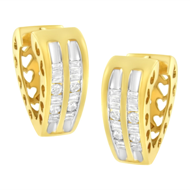 Bids.com 10K Yellow Gold 1/2 cttw Diamond Huggy Heart Hoop Earrings (I-J Clarity, I2-I3 Color) Earrings White Smoke Yellow.Gold / 0.5