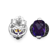 Bids.com 3.14 Carat Genuine Amethyst & Black Diamond .925 Sterling Silver Earrings Earrings White Smoke