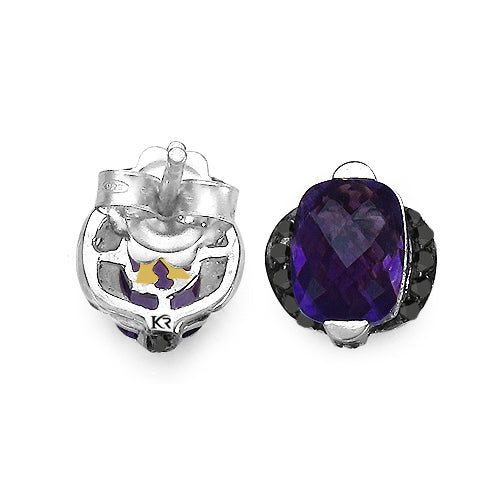 Bids.com 3.14 Carat Genuine Amethyst & Black Diamond .925 Sterling Silver Earrings Earrings White Smoke