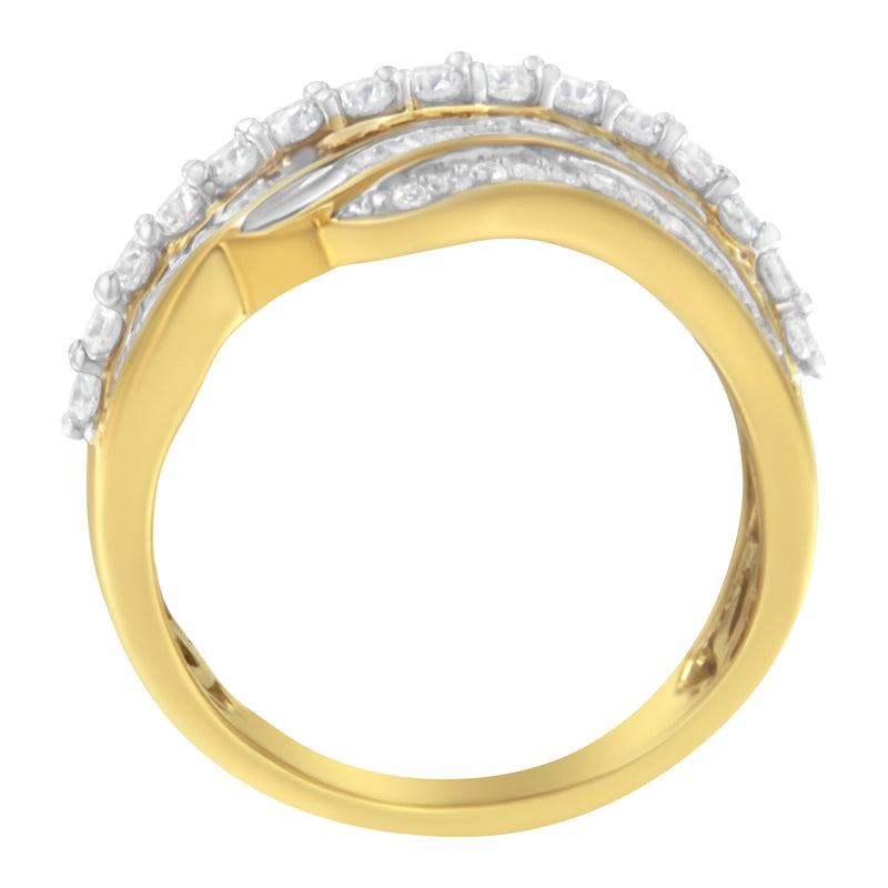 Bids.com 10K Yellow Gold 1.0 Cttw Baguette and Round Diamond Multi-Row Wave Bypass Ring (I-J Color, I1-I2 Clarity) - Ring Size 7 Rings White Smoke 6 / Yellow.Gold,7 / Yellow.Gold,9 / Yellow.Gold,8 / Yellow.Gold