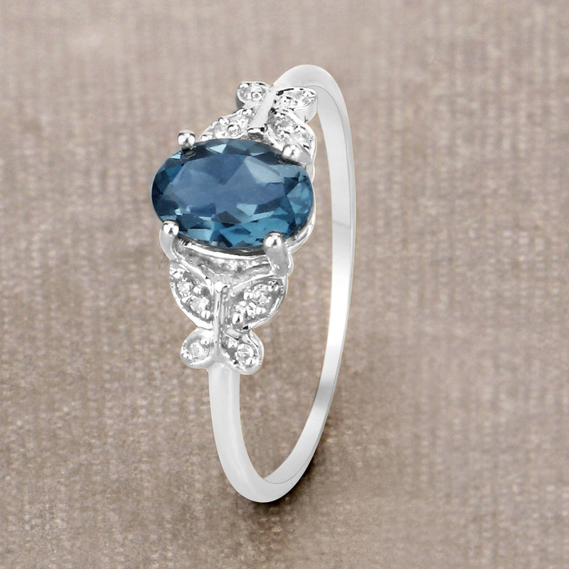 Bids.com 0.93 Carat Genuine London Blue Topaz and White Diamond 14K White Gold Ring Rings Dark Gray size 7.00,size 5.00,size 6.00,size 8.00,size 9.00