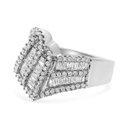 Bids.com 14K White Gold 1-1/2 Cttw Round and Baguette Diamond Bypass Cocktail Ring Band (H-I Color, SI1-SI2 Clarity) - Size 7 Rings White Smoke 7 / White.Gold