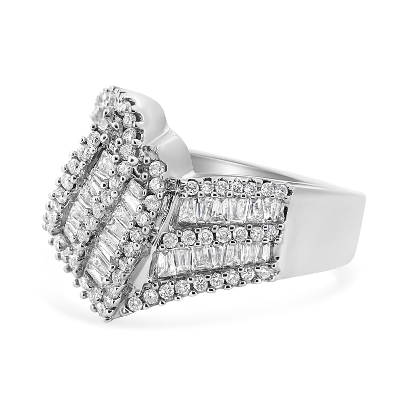 Bids.com 14K White Gold 1-1/2 Cttw Round and Baguette Diamond Bypass Cocktail Ring Band (H-I Color, SI1-SI2 Clarity) - Size 7 Rings White Smoke 7 / White.Gold