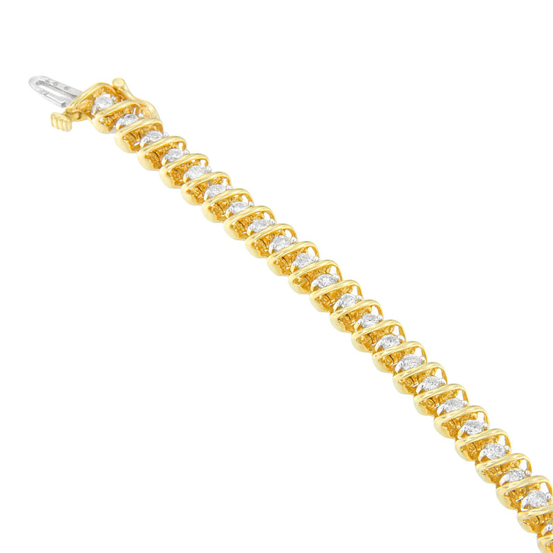 Bids.com 14K Yellow Gold Round Cut Diamond Spiral Link Bracelet (3.00 cttw, H-I Color, SI2-I1 Clarity) Bracelets White Smoke Yellow.Gold / 7