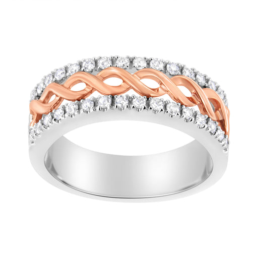 Bids.com 10K White and Rose Gold 1/3 Cttw Diamond Split Shank and Infinity Ribbon Band Ring (I-J Color, I1-I2 Clarity) - Size 6 Rings White Smoke 8 / WhiteRose.Gold,6 / WhiteRose.Gold,7 / WhiteRose.Gold