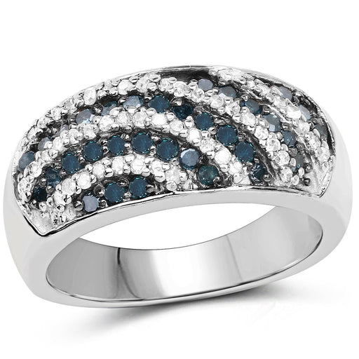 Bids.com 0.62 Carat Genuine Blue Diamond and White Diamond .925 Sterling Silver Ring Rings White Smoke size 6.00,size 7.00,size 8.00,size 9.00
