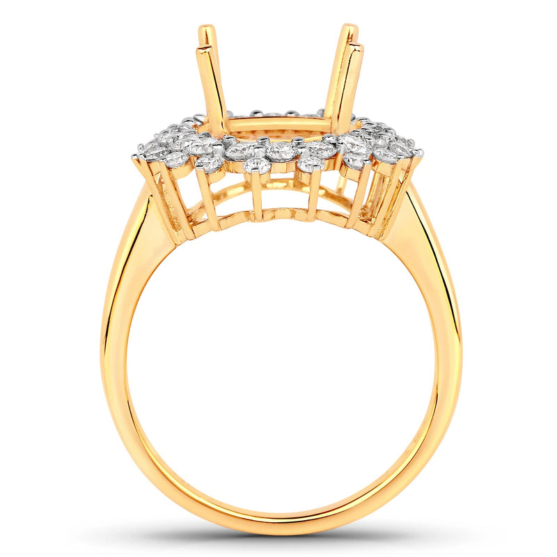 Bids.com 0.79 Carat Genuine White Diamond 14K Yellow Gold Semi Mount Ring - holds 11x9mm Oval Gemstone Rings White Smoke size 7.00,size 6.00,size 8.00