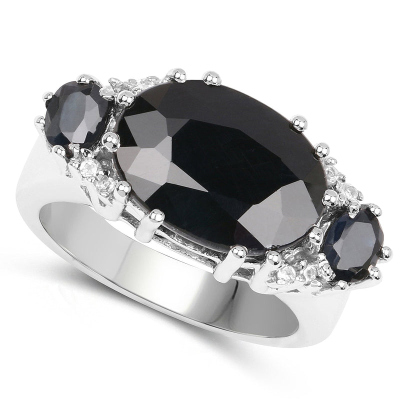 Bids.com 8.62 Carat Genuine Black Sapphire & White Topaz .925 Sterling Silver Ring Rings White Smoke size 7.00,size 6.00,size 8.00,size 9.00,size 5.00,size 10.00
