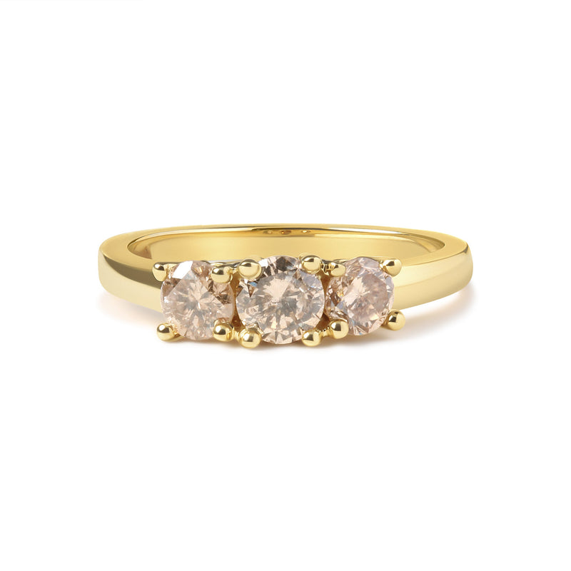 Bids.com 10K Yellow Gold 1.00 Cttw Champagne Diamond 3-Stone Band Ring (J-K Color, I1-I2 Clarity)  - Size 7 Rings White Smoke 5 / Yellow.Gold,8 / Yellow.Gold,6 / Yellow.Gold,9 / Yellow.Gold,7 / Yellow.Gold
