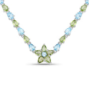 Bids.com 29.48 Carat Genuine Blue Topaz and Peridot .925 Sterling Silver Necklace Necklaces White Smoke