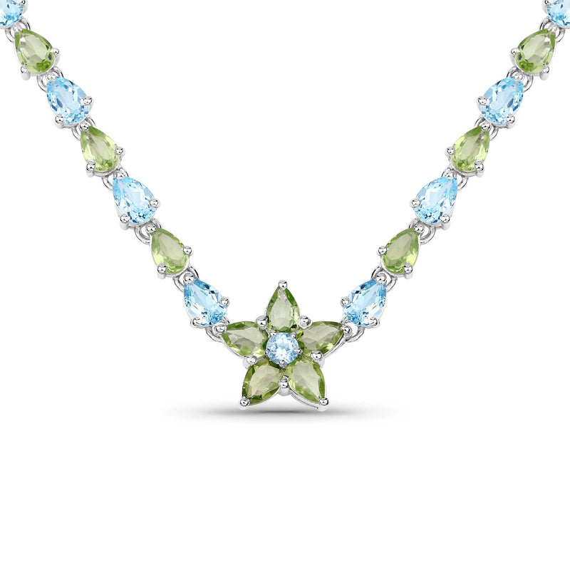 Bids.com 29.48 Carat Genuine Blue Topaz and Peridot .925 Sterling Silver Necklace Necklaces White Smoke
