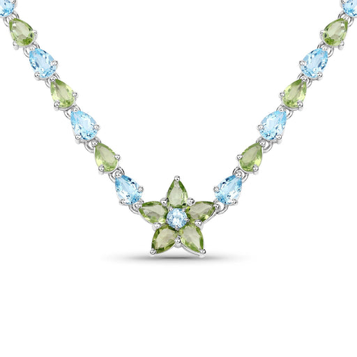 Bids.com 29.48 Carat Genuine Blue Topaz and Peridot .925 Sterling Silver Necklace Necklaces White Smoke
