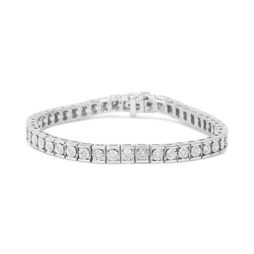 Bids.com .925 Sterling Silver 1/4 Cttw Miracle Set Diamond and Bead Link 7.25" Tennis Bracelet (I-J Color, I2-I3 Clarity) Bracelets White Smoke White.Sterling Silver / 7.25