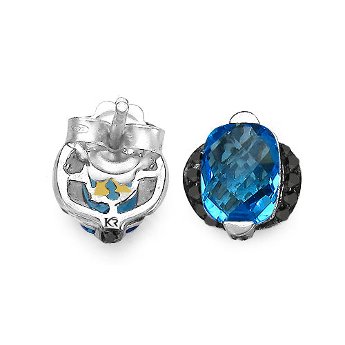 Bids.com 3.74 Carat Genuine Blue Topaz & Black Diamond .925 Sterling Silver Earrings Earrings White Smoke