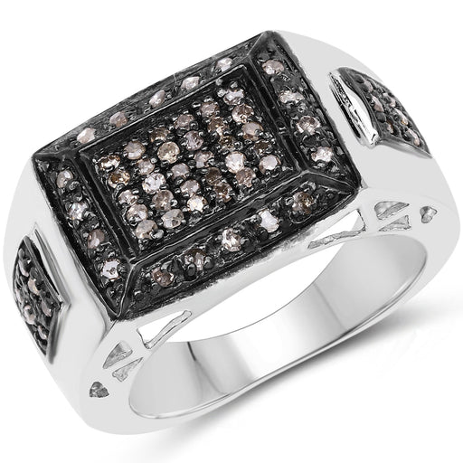 Bids.com 0.52 Carat Genuine Champagne Diamond .925 Sterling Silver Ring Rings White Smoke size 6.00,size 7.00,size 8.00,size 9.00