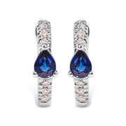 Bids.com 10K White Gold Pear Shaped Blue Sapphire and 1/10 Cttw Diamond Huggy Hoop Earrings (H-I Color, I1-I2 Clarity) Earrings White Smoke White.Gold / 0.108