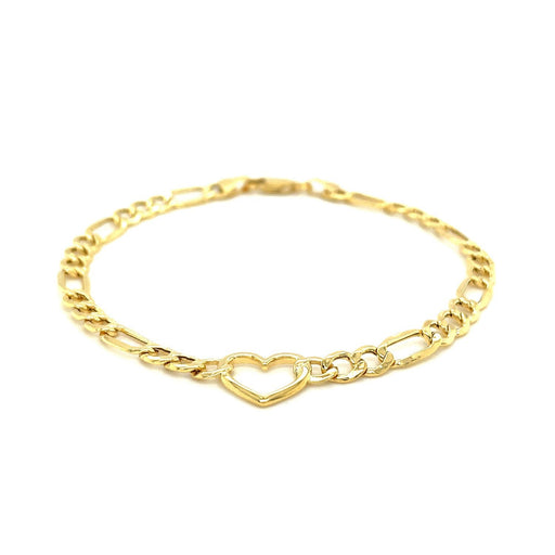 Bids.com 14k Yellow Gold 7 inch Figaro Chain Bracelet with Heart Bracelets White Smoke 7 / Yellow Gold
