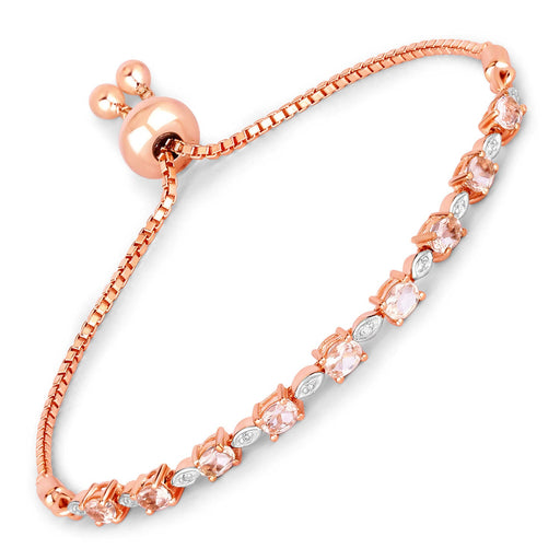 Bids.com 1.38 Carat Genuine Morganite and White Diamond .925 Sterling Silver Bracelet Bracelets White Smoke size 10.00