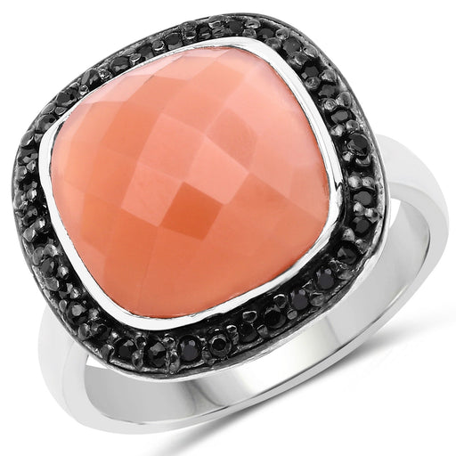 Bids.com 6.46 Carat Genuine Peach Moonstone and Black Spinel .925 Sterling Silver Ring Rings White Smoke size 7.00,size 8.00,size 9.00,size 6.00
