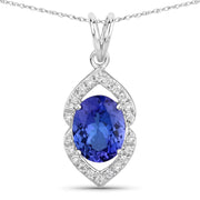 Bids.com 2.44 Carat Genuine Tanzanite and White Diamond 14K White Gold Pendant Pendants White Smoke
