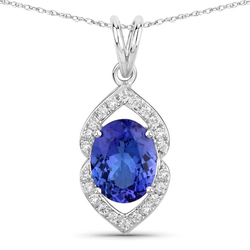 Bids.com 2.44 Carat Genuine Tanzanite and White Diamond 14K White Gold Pendant Pendants White Smoke