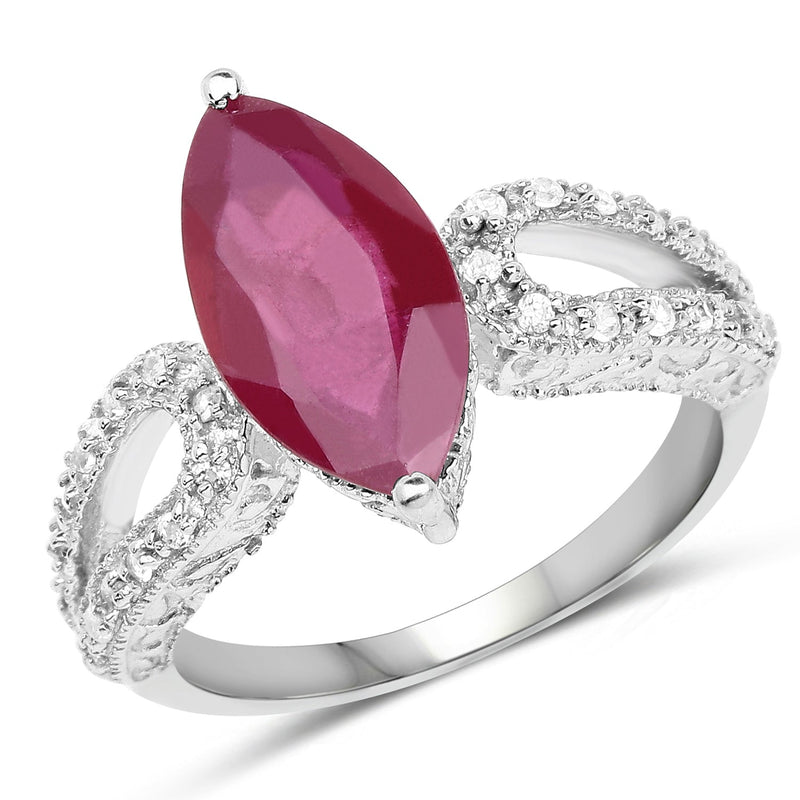 Bids.com 3.56 Carat Genuine Glass Filled Ruby and White Topaz .925 Sterling Silver Ring Rings White Smoke size 6.00,size 7.00,size 8.00,size 9.00,size 5.00