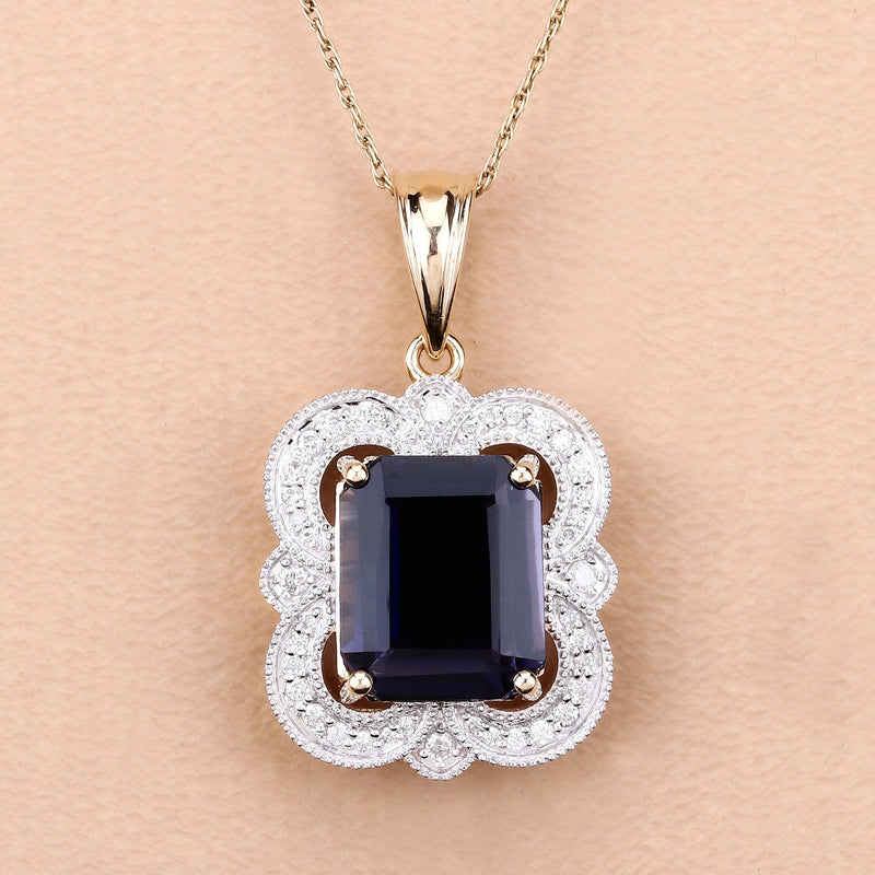 Bids.com 4.07 Carat Genuine Iolite and White Diamond 14K Yellow Gold Pendant Pendants Wheat