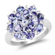 Bids.com 3.37 Carat Genuine Tanzanite and White Topaz .925 Sterling Silver Ring Rings White Smoke size 8.00,size 6.00,size 7.00,size 9.00