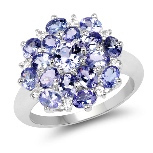 Bids.com 3.37 Carat Genuine Tanzanite and White Topaz .925 Sterling Silver Ring Rings White Smoke size 8.00,size 6.00,size 7.00,size 9.00