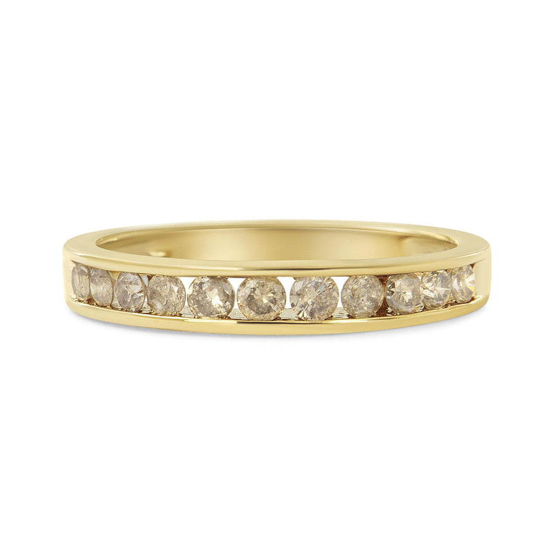 Bids.com 14K Yellow Gold Plated .925 Sterling Silver 1/2 Cttw Channel Set Round Champagne Diamond 11 Stone Band Ring (K-L Color, I1-I2 Clarity) - Size 7 Rings Pale Goldenrod 6 / Yellow.Sterling Silver,5 / Yellow.Sterling Silver,10 / Yellow.Sterling Silver,7 / Yellow.Sterling Silver,8 / Yellow.Sterling Silver,9 / Yellow.Sterling Silver