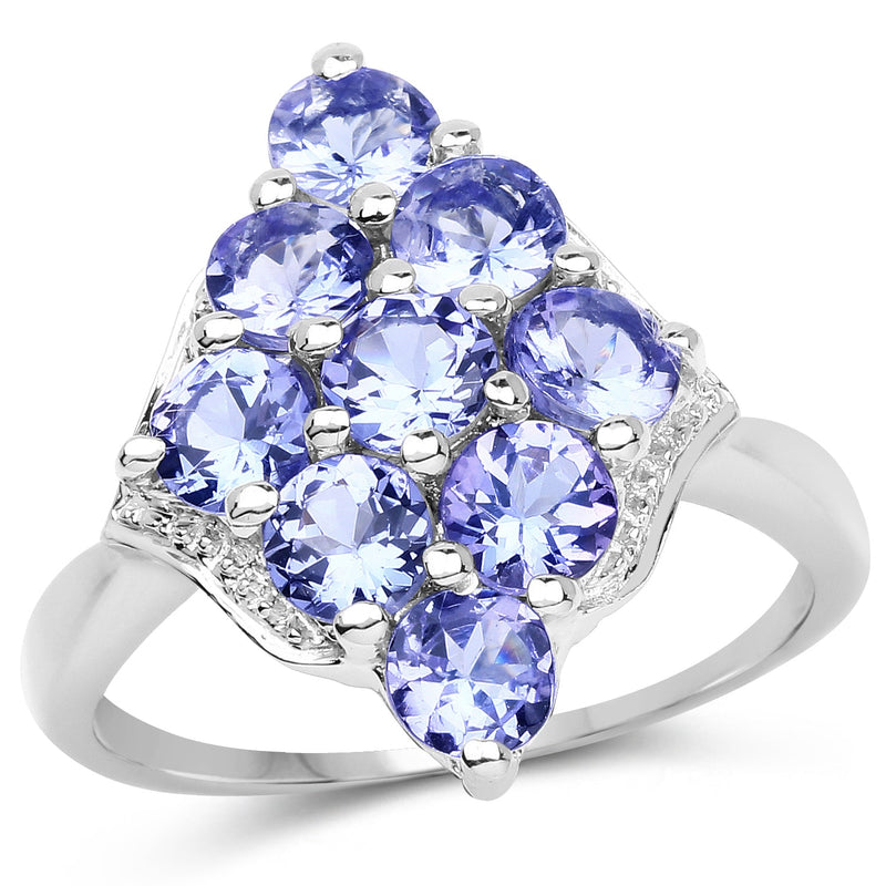 Bids.com 2.07 Carat Genuine Tanzanite .925 Sterling Silver Ring Rings White Smoke size 6.00,size 7.00,size 8.00,size 7.50,size 9.00